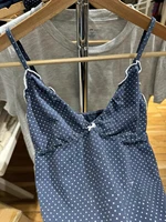 Navy Dot Fungus Trim Bow Tank Tops Women Casual Cotton Slim V-neck Sleeveless Camis Girls Cute Sweet Preppy Style Y2K Crop Top - Image 6