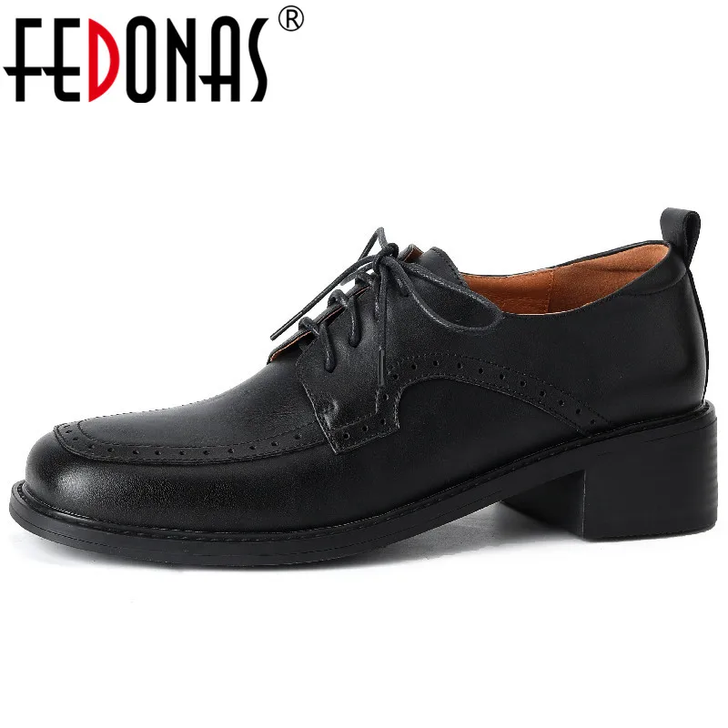 

FEDONAS 2023 Retro Style Women Pumps Classic Office Ladies Dress Thick Heels Lace-Up Genuine Leather Shoes Woman Spring Autumn