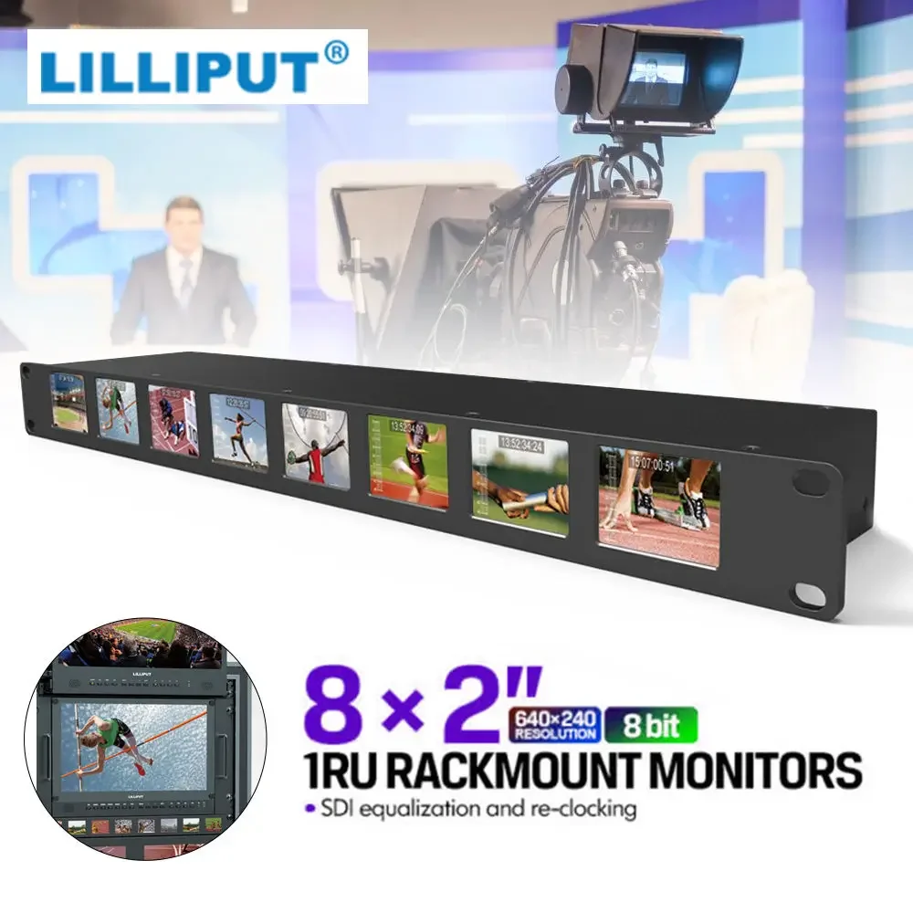 Lilliput RM-0208S 8*2" 1RU Rackmount Monitor Broadcast Screens 3G SDI monitor with Equalization & Re-clocking