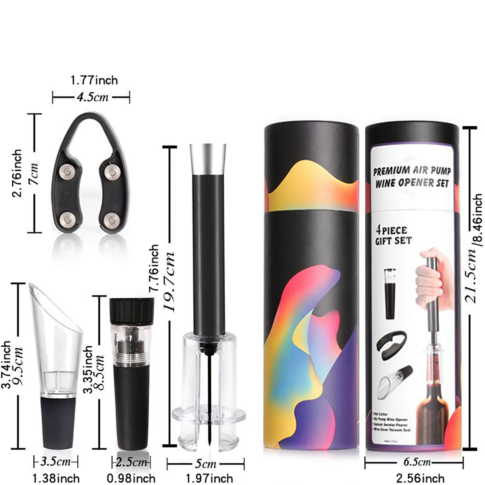 4-piece set wine pressure bottle opener Wine needle bottle opener cylinder box Bottle Paper cutter Wine pour vacuum plug wine opener