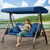 3 in 1 Outdoor Porch Swing with Adjustable Canopy, 3 Seat Outdoor Swing for Adults, Patio Swing Chair with Thickened Cushions 1