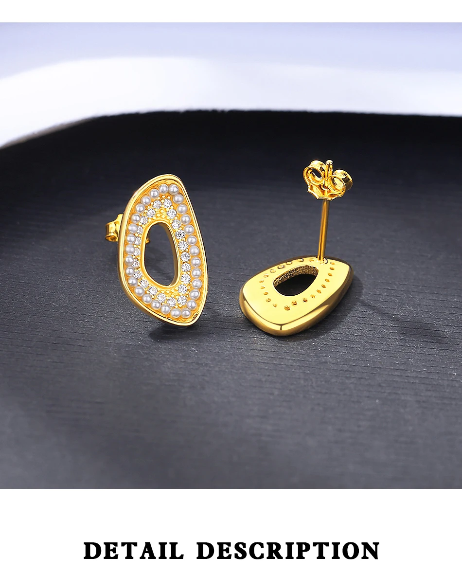 Orecchini a bottone in argento rotondi irregolari unici per le donne Piccole perle d'imitazione Gioielli di lusso placcati in oro 14 carati_voghion.com