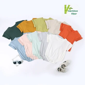 Summer Essentials Infant Romper Bamboo Fiber Solid Color Round Neck T-Shirt Short Sleeve Newborns Bodysuit Baby Jumpsuit 3-24M