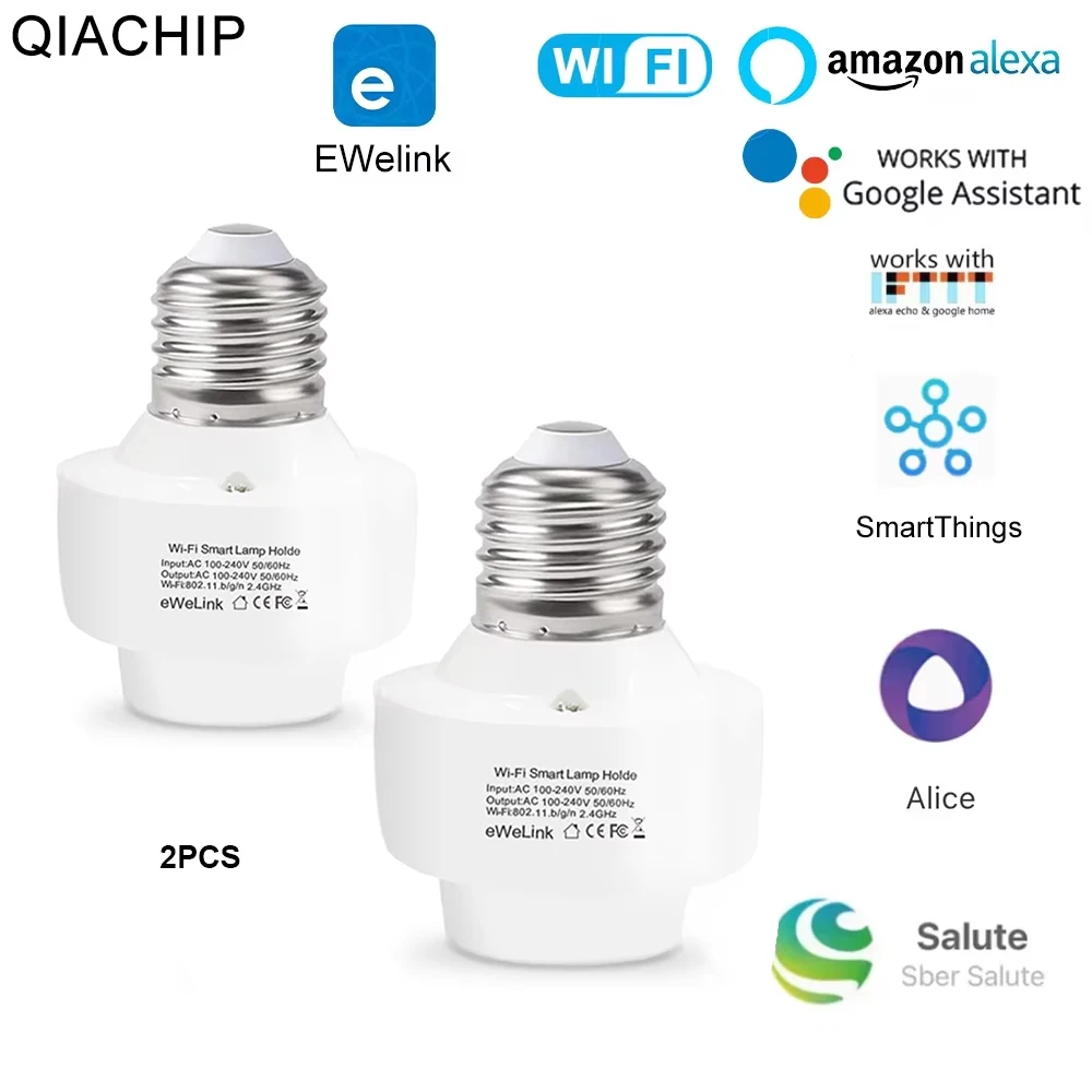 2 adet EWelink Mini Wifi Akıllı Lamba Tutucu Uzaktan Kumanda E27 Akıllı Ev Ampul Adaptörü Alexa Google Ev Ses Kontrolü Üzerinden