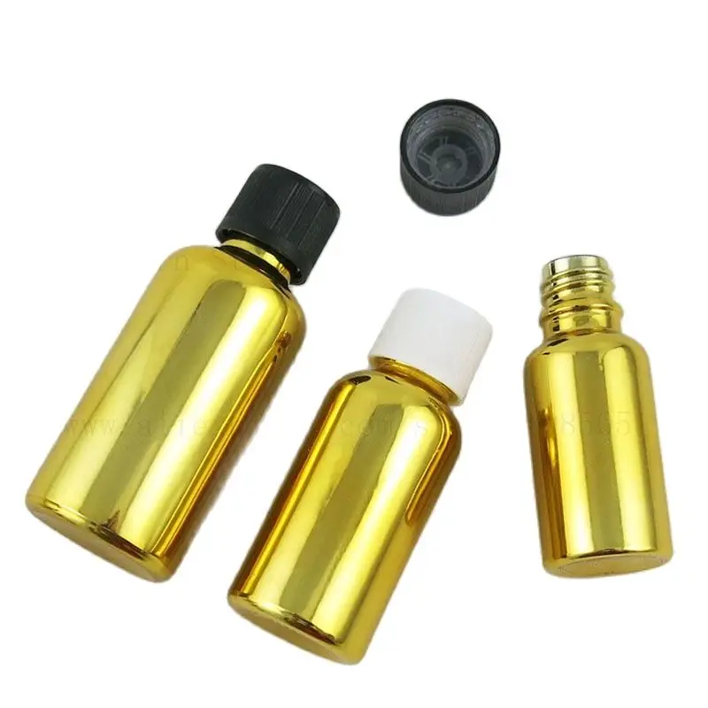

Essential Oil Bottles 5ml 10ml 15ml 20ml 30ml 50ml UV Gold Glass Bottle with insert Cap Small e liquid perfume Vials 500pcs