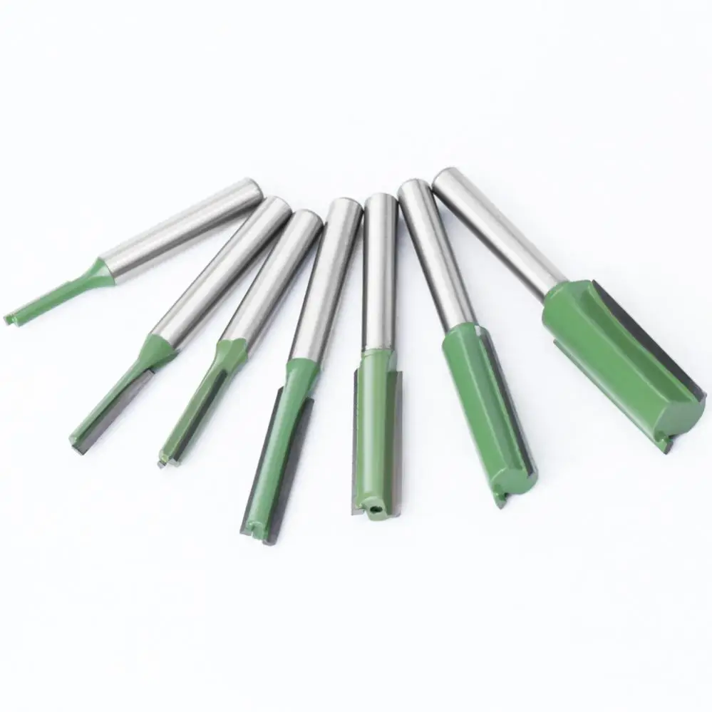 Wood Router Bits 1/4inch Shank Carbide Alloy Straight Router Bits For Wood Working Tungsten Alloy Double Edged Straight Cutter Set 7pcs/set