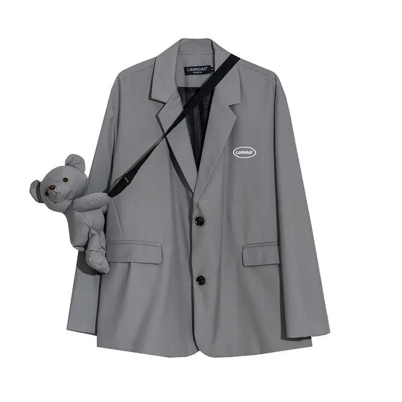 Black suit jacket for women 2023 autumn/winter new Korean version loose and fashionable single breasted khaki color gray purple