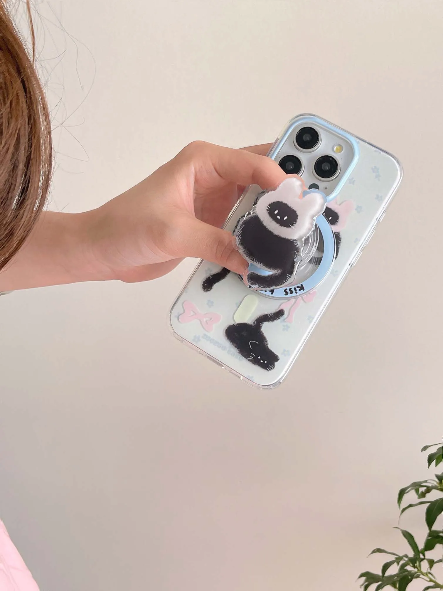 Cartoon Magnetic Stand Holder Phone Case with Cute Cat Design - High Quality IMD Back Cover
