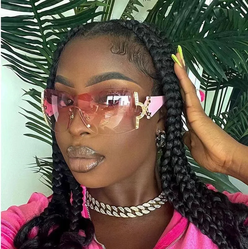 Oversized Y2k Rimless Sunglasses Women Big Frame One Piece Brand Designer Sun Glasses Punk Rhinestone Clear Shades Beach_voghion.com