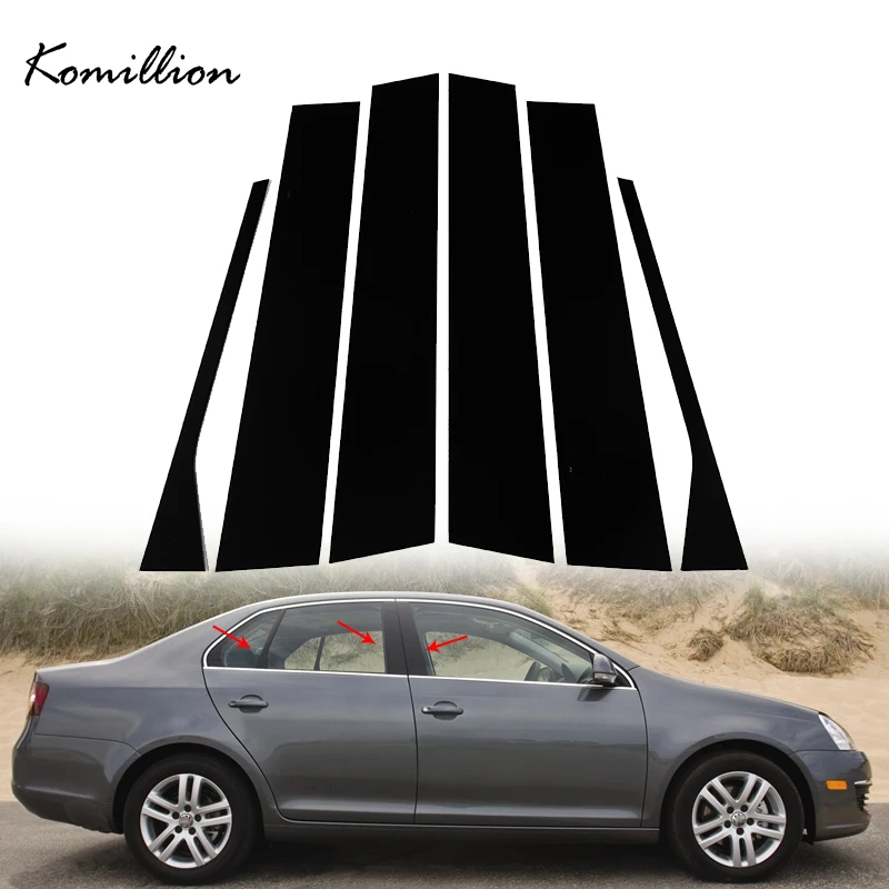 6Pcs Car Door Window Pillar Posts Trim Cover Sticker Glossy Black For VW Mk5 Jetta Sedan 2006 2007 2008 2009 2010 car door moulding trim car stickers car window trim car window stickers car window trim stickers window door cover trim