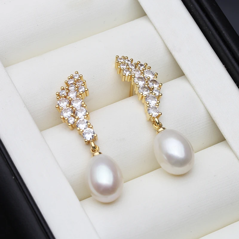 New Cultured Natural Pearl Earrings For Women,Gold Plated Pearl Earrings Mother Wife Birthday Gift White