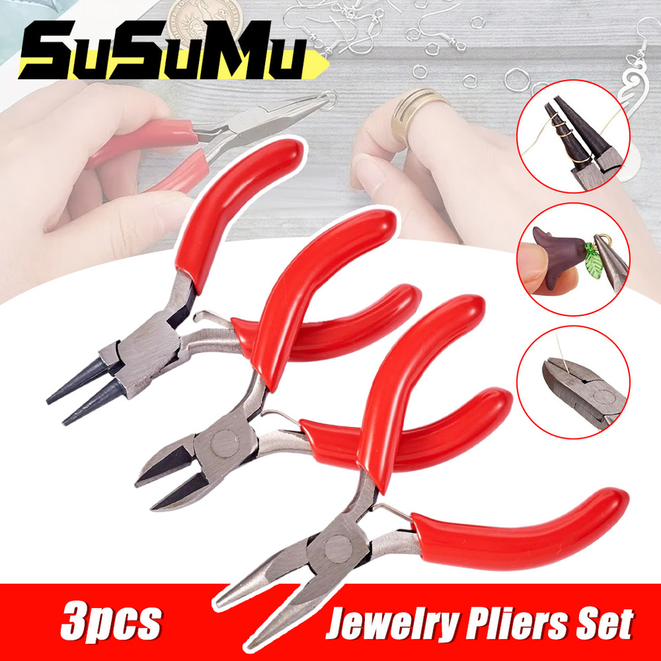 3 Pcs Mini Pliers Tool Set Flat Nose Cutting Round Nose for Crafts Work Electronic Repair Jewelry Making Wire Bending Making