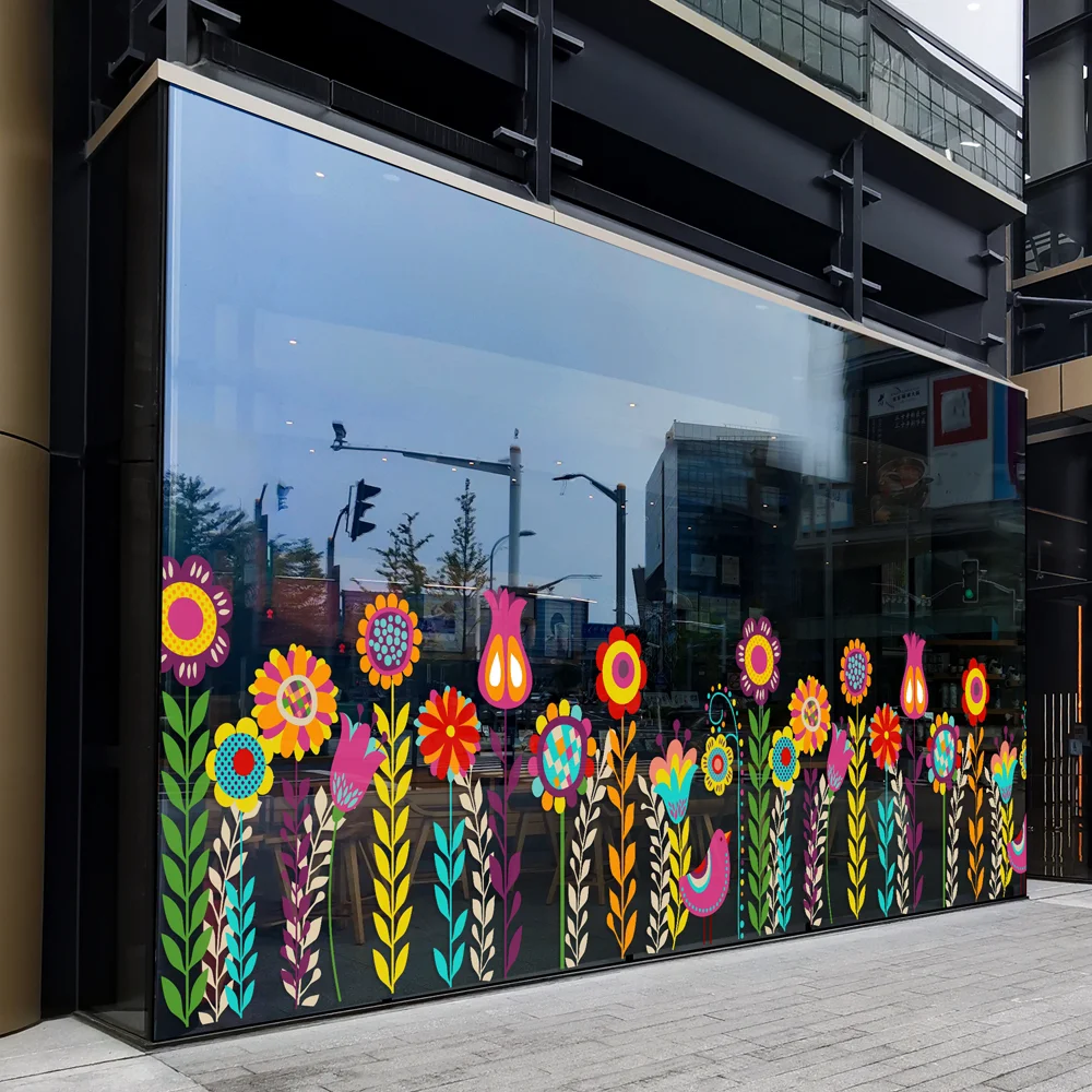 QiAds color plant flower shading window sticker clothing store shopping mall glass decoration glue-free electrostatic sti