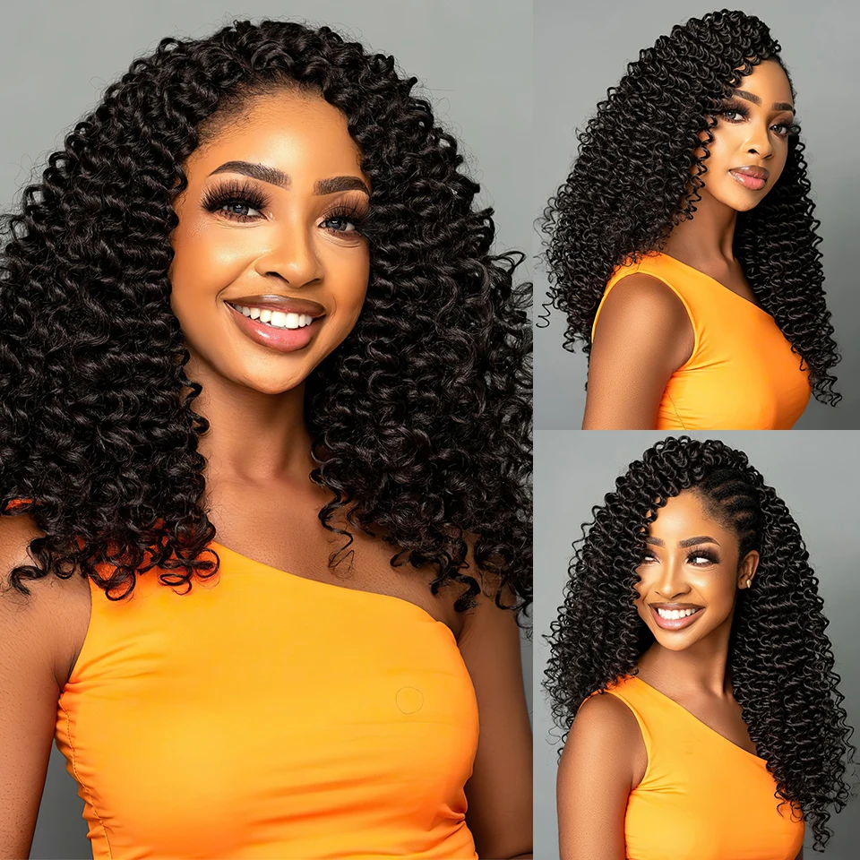 Afro Curls Water Wave Synthetic Crochet Braids Extensions Hair For African Kinky Curly Twist Braids Ombre Black Brown For Women 4