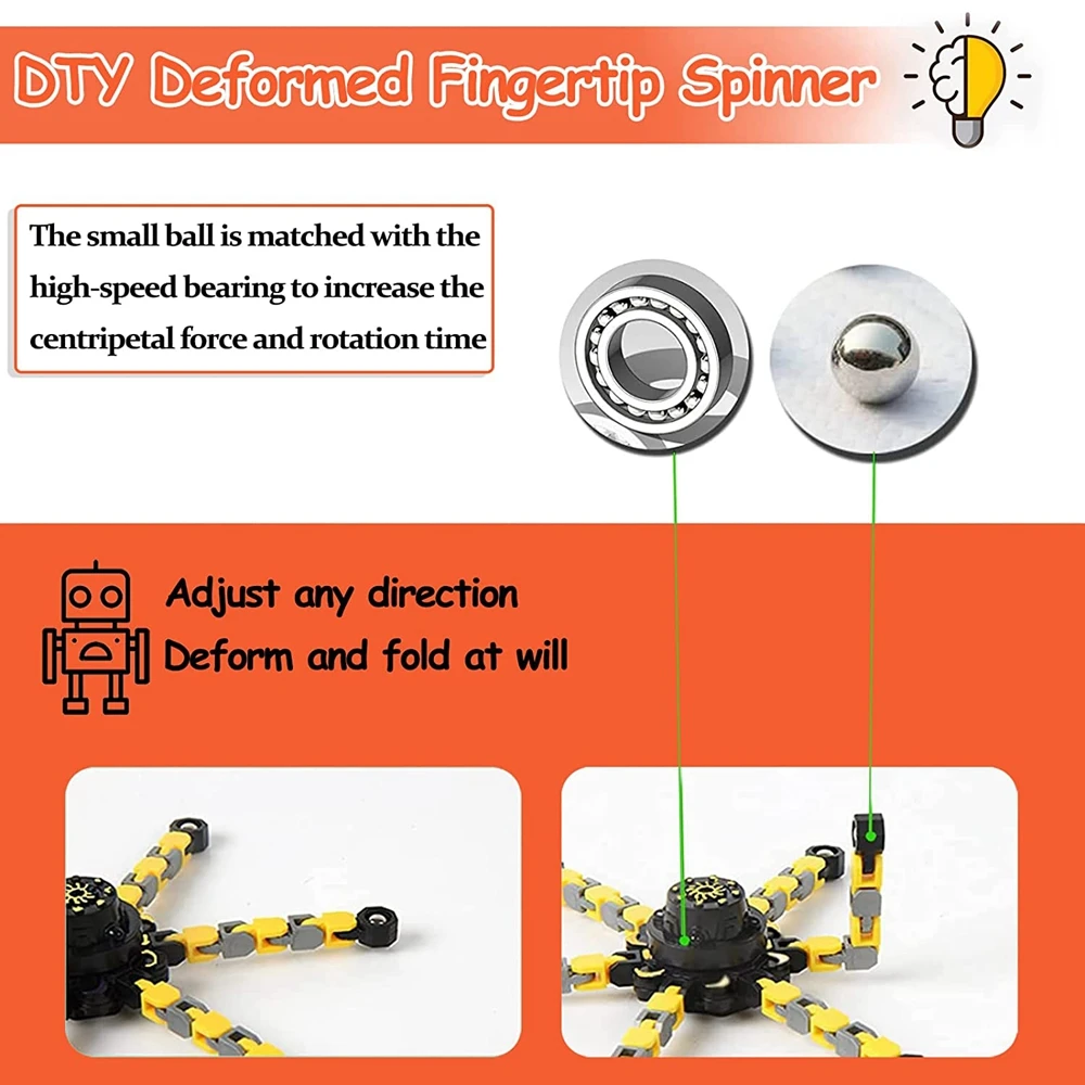 12/16 stuks grappige sensorische fidget toys, vervormbare kettingrobotspinners, stressverlichtende gyroscoop voor de vingertoppen, feestartikelen voor_voghion.com