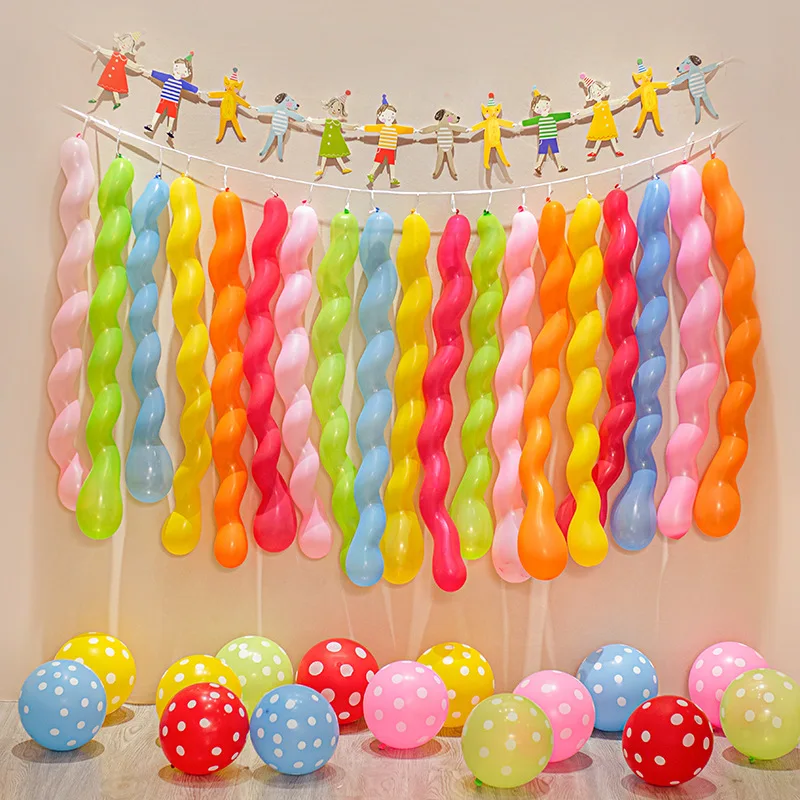 Description Picture 5 of item100pcs Balloon Long Strip Spiral Style Color Latex Gathering Party Birthday Wedding Decoration Balloon Design with Inflator