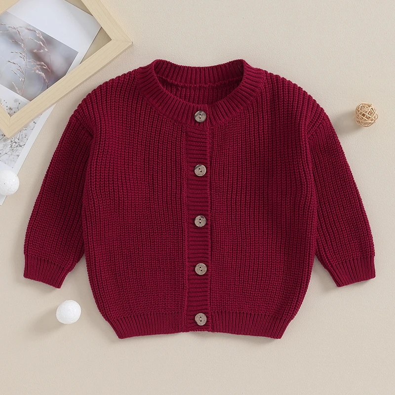 FOCUSNORM 0-24M Autumn Winter Baby Girls Boys Knit Sweater Cardigan Long Sleeve Solid Color Button Up Knitwear