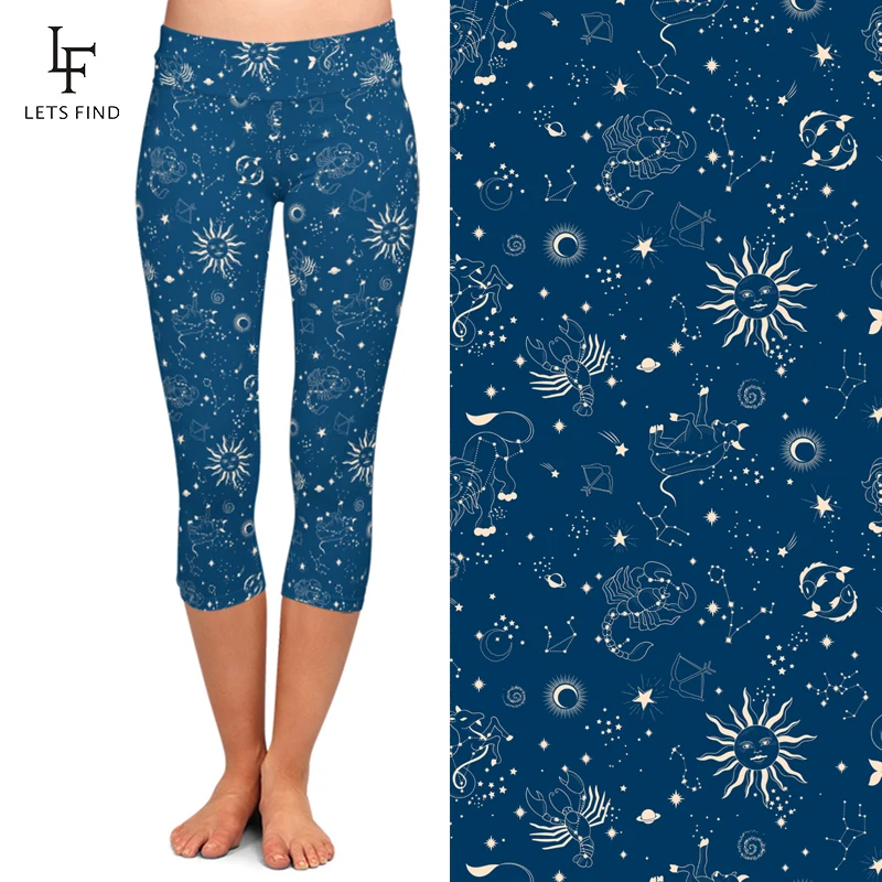 Summer New Constellation Digital Print Leggings Fashion High Waist High Quality Women Capri Leggings