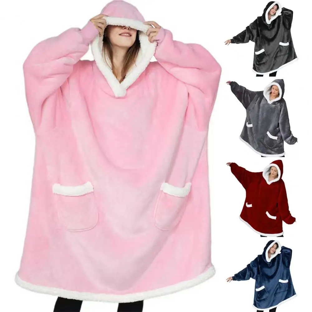 

Home Loungewear Cozy Winter Loungewear Women's Oversized Hoodie Blanket with Super Soft Flannel Fabric Double Patch for Cold