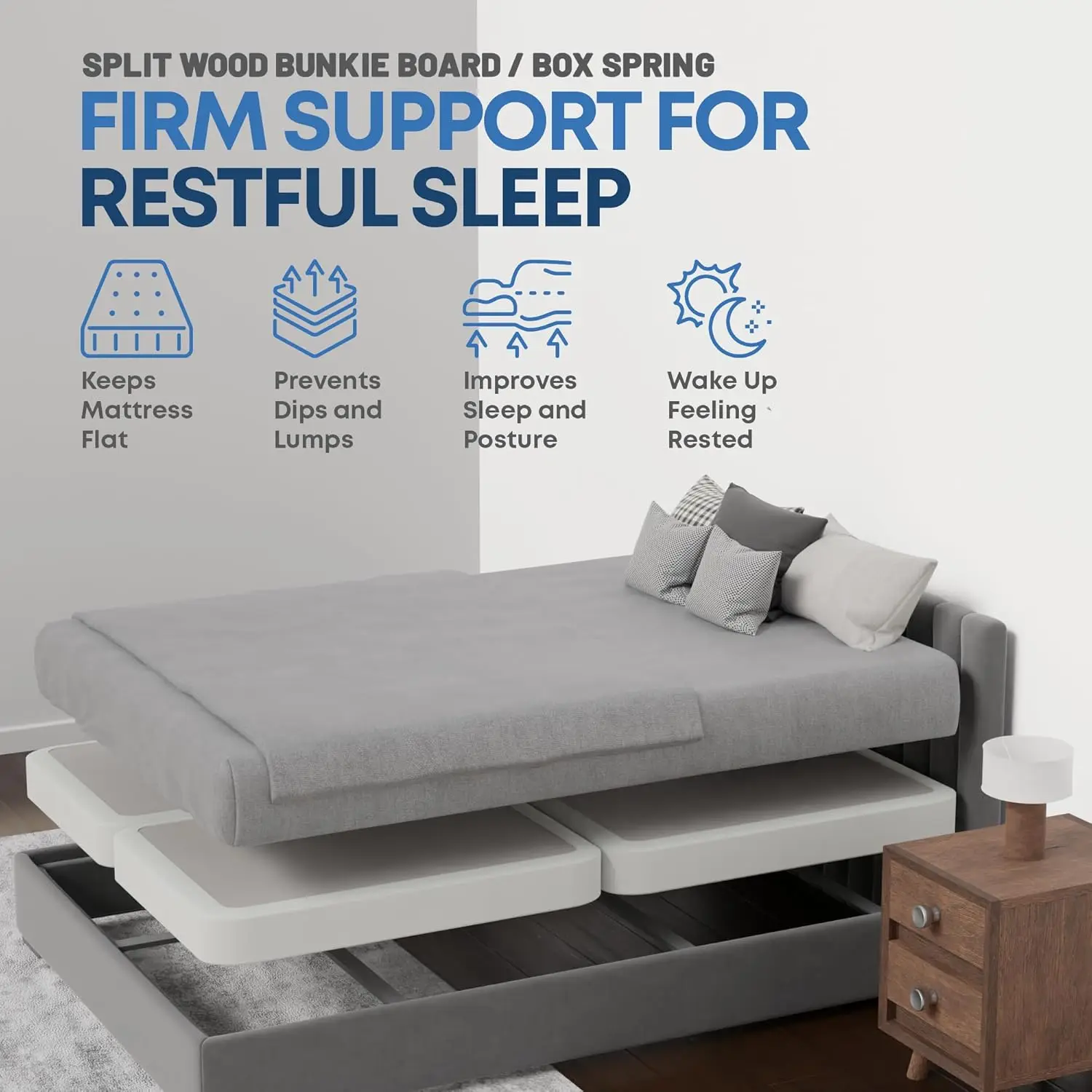 Box Spring Bed Base Size, 4-Inch 4-Pieces Under Mattress-Support BoxSpring , Fully Assembled, White, Queen(Fold)