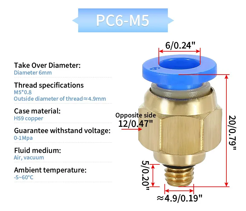 PC Pneumatischer Schnellverbinder Luftröhren-Schnellsteckgewinde gerade durch PC4 PC6 PC8 PC10 PC12-M5 01 02 03 04 Außengewinde – Detail 6