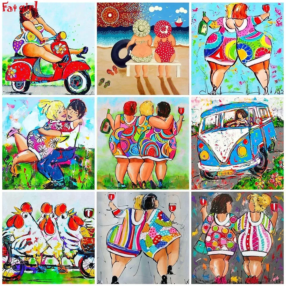 5D Diy Diamond Painting Cartoon Fat Girl 3D Diamond Embroidery Sexy Ladies Cross Stitch Rhinestone Mosaic Picture Art Home Decor