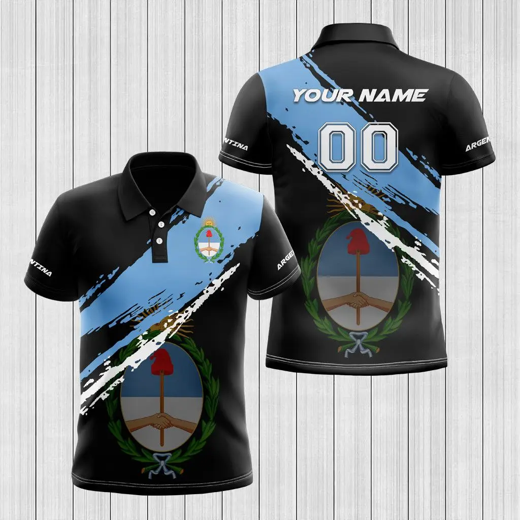 Argentina Flag & Coat Of Arms Nome Personalizzato Polo Estate Casual Streetwear Moda Uomo Maglia Allentata Plus Size Abbigliamento Sportivo
