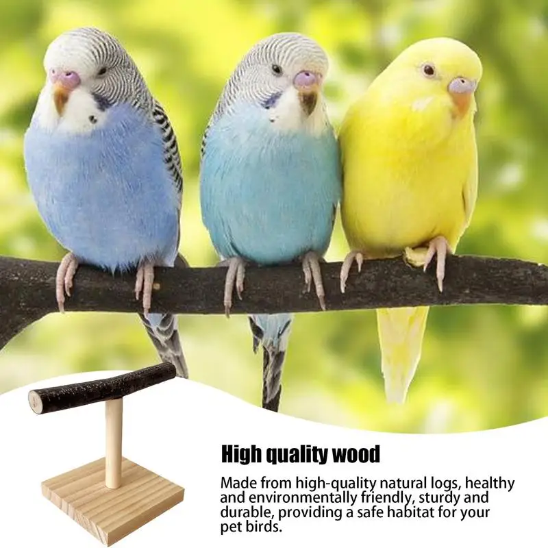 Wooden Parrot Perch T Stand Bird Training Paw Grinding Toys Pet Cockatiel Cage Nest Play 3