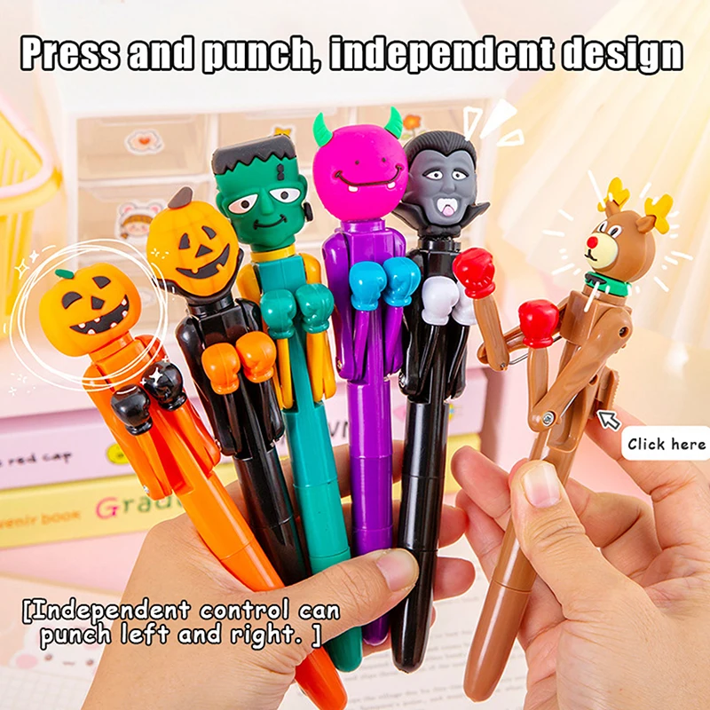 

Funny Boxing Pen Vampire Pumpkin Monster Snowman Santa Claus Ballpoint Pen Decompression Toy Tricky Toys Stationery Supplies