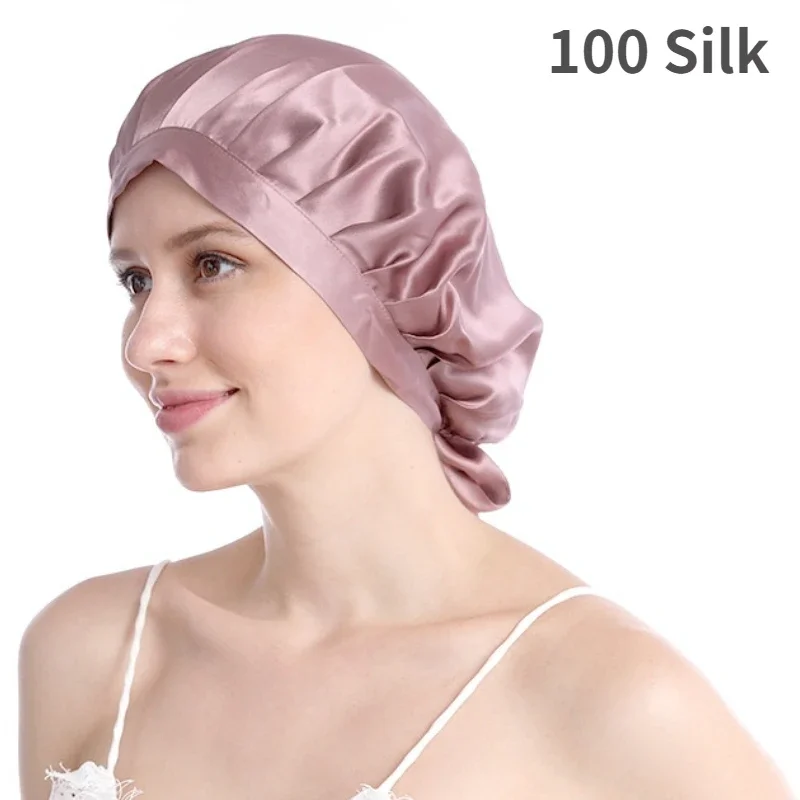 Pure Silk Hair Bonnets For Women Sleeping Cap Luxury Natual Silk Sleep Cap Night Bonnet Caps Hair Protection Turban Head Wraps 2