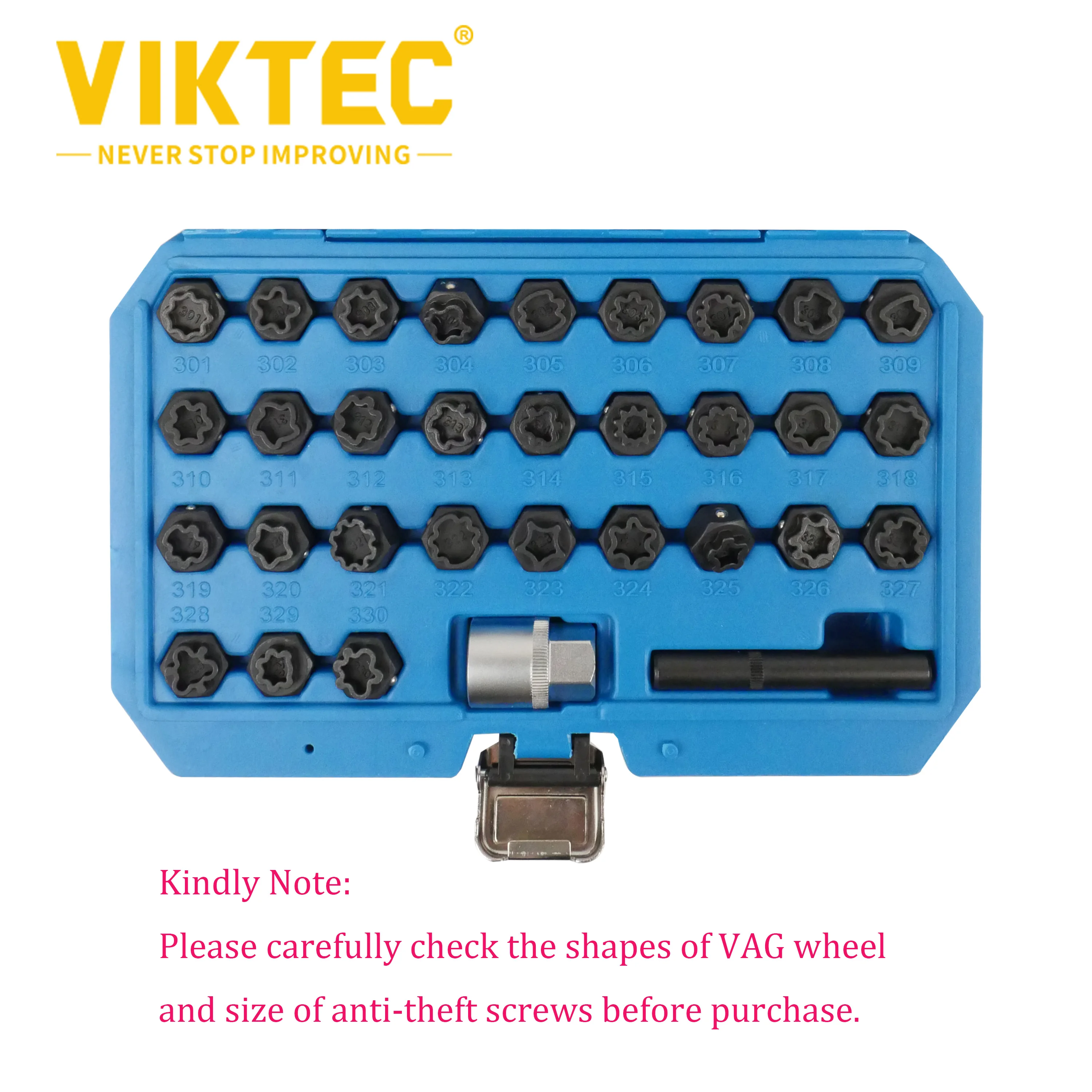 VIKTEC  32pcs Anti-Theft Screws Removal For Mercedes Benz, Wheel Lock Lug Nut Removal Set 301-330,VT14114