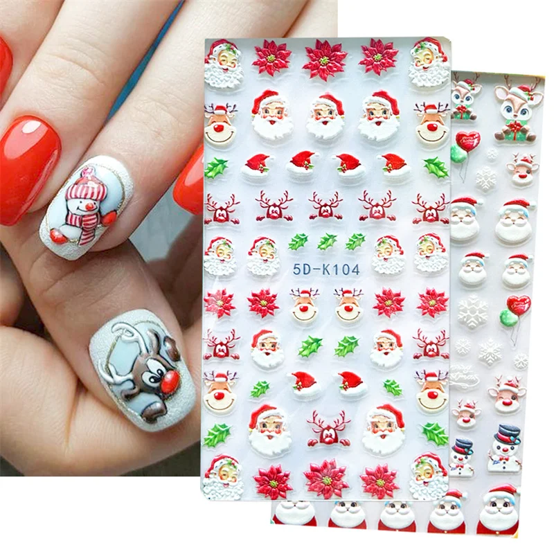 

1pcs 5D Relief Christmas Nail Stickers Winter Hollow Snowflake Slider Press On Nails Cartoon Gel Decal Acrylic Nail Supplies Tip