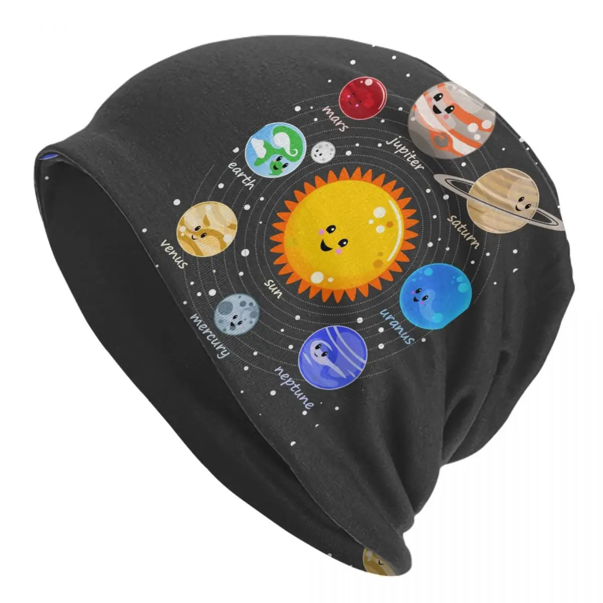 

Solar System Happy Beanie Hats Astronaut Space Bonnet Hats Female Male Retro Kpop Skullies Beanies Winter Pattern Warm Caps