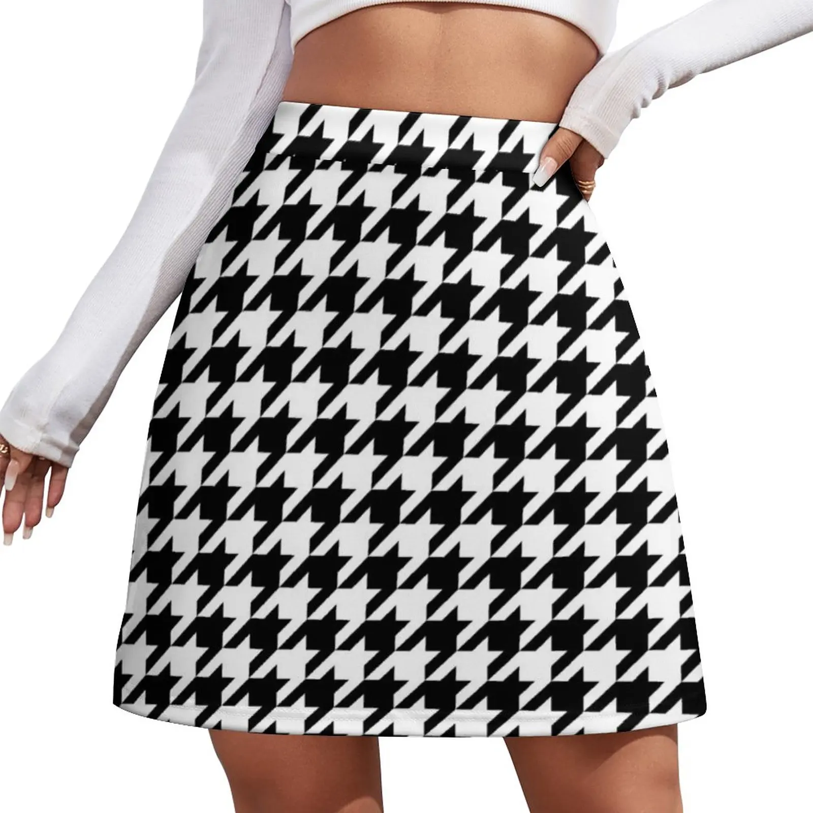 Houndstooth abstract geometric pattern, black broken checks Mini Skirt Woman clothing luxury evening dresses 2023 Summer skirt