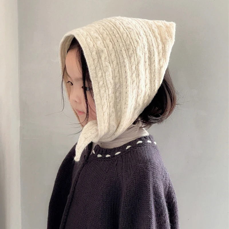  캐시미어 스카프 겨울 따뜻한 양모 삼각형 스카프  소년 소녀 솔리드 컬러 소프트 니트 어린이 Neckerchiefs Shawls
