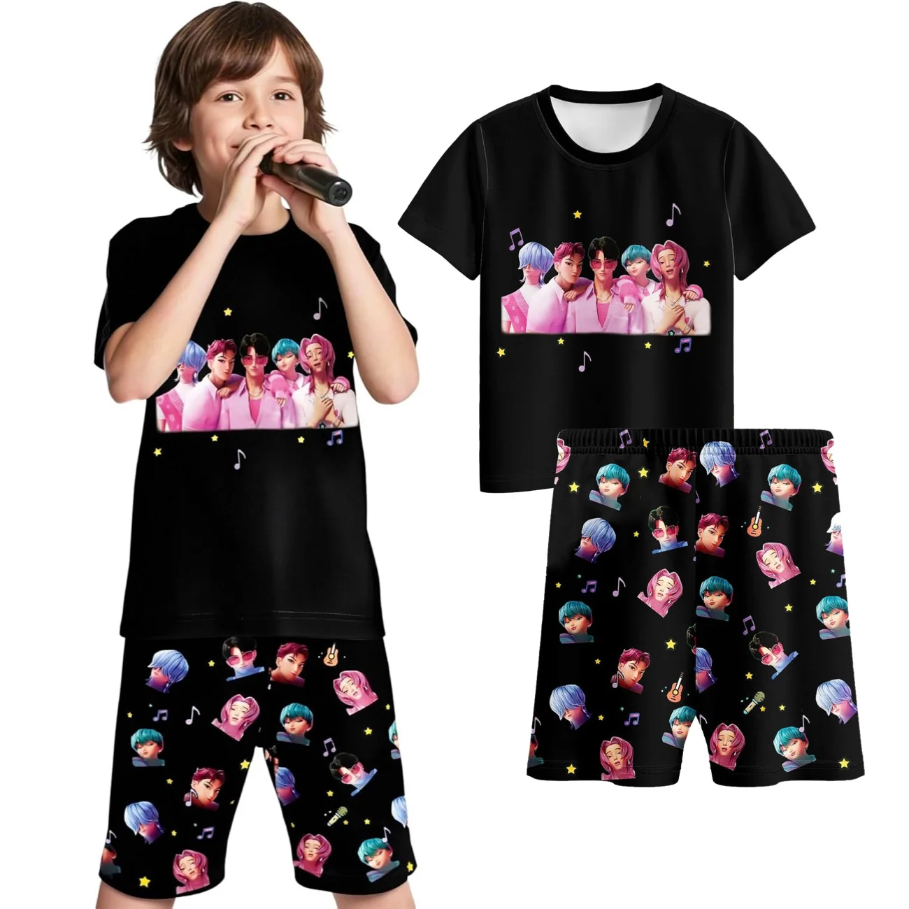 KPop شيطان الصيادين بيجامات أطفال ملابس بلايز السراويل 2 قطعة مجموعة الكرتون ملابس خاصة بيجامات للأطفال الفتيات ملابس منزلية للأطفال ملابس النوم