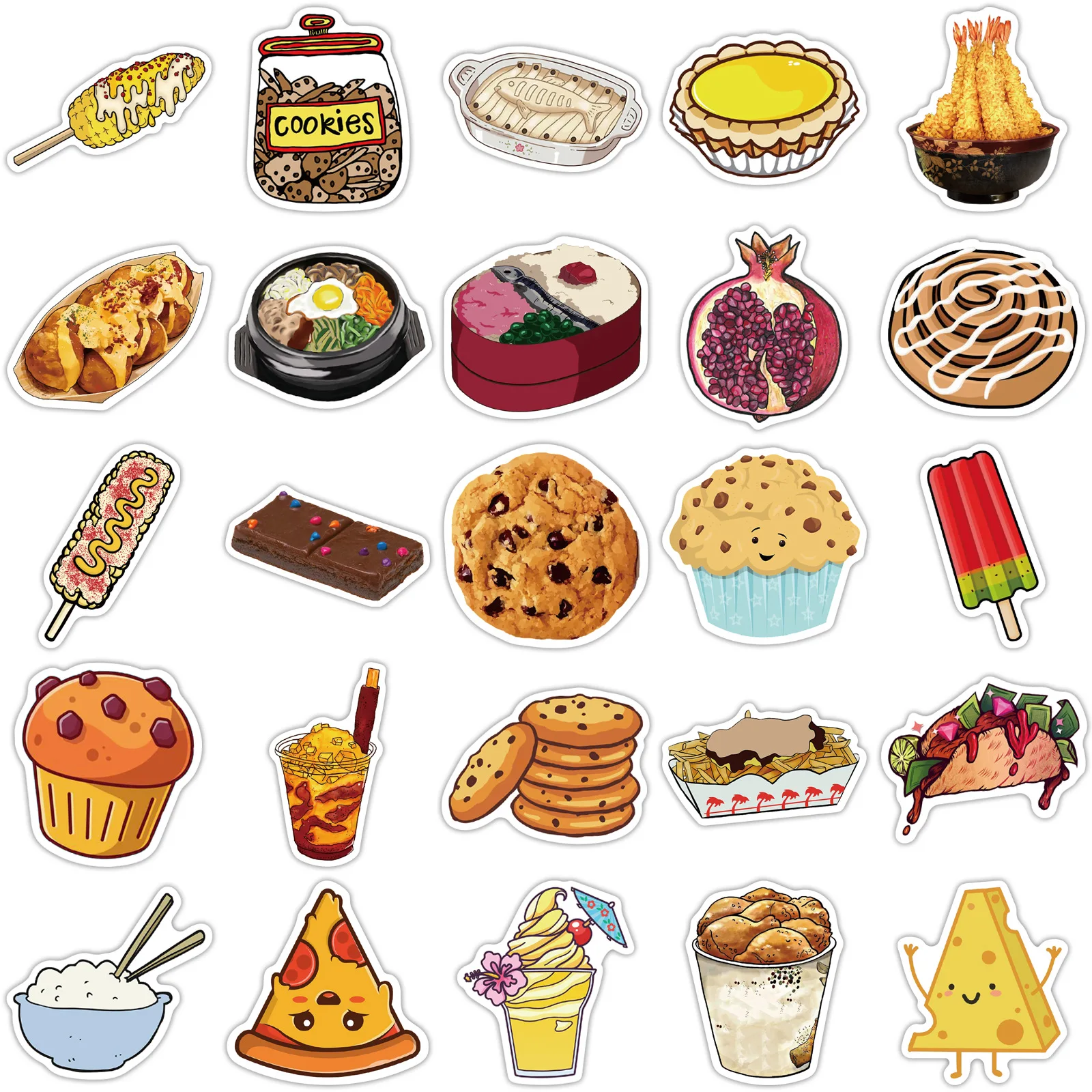 50PCS Cartoon Food Graffiti Stickers Hamburger Sandwich French Fries Sushi Decals  Sticker For Notebook Scooter Trolley Case - AliExpress