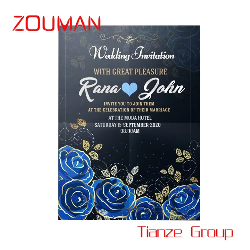 Custom , Beautiful Royal Blue Very Popular Custom Greet Invitations Korean Wedding Invitation Card Wedding