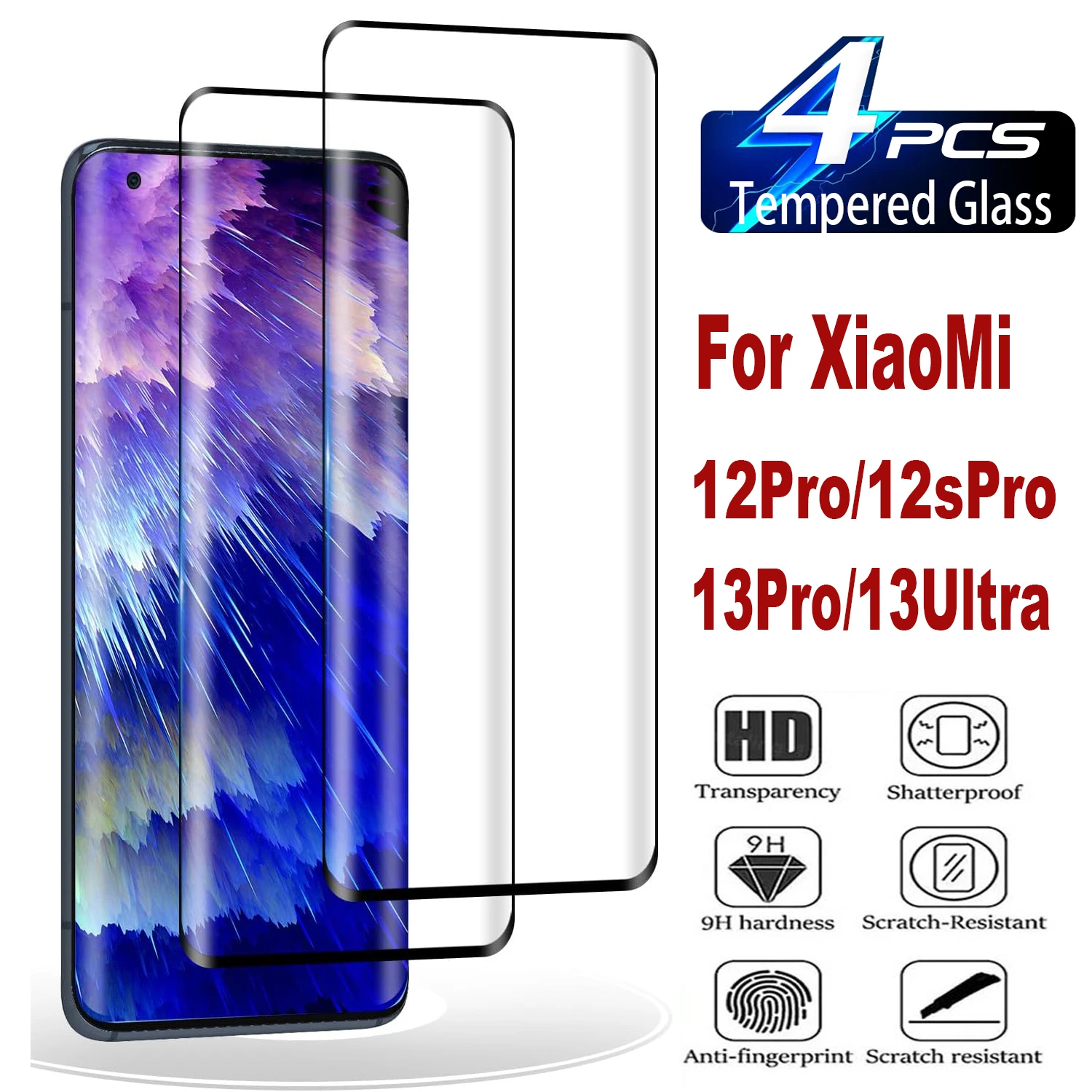 

9H Curved Four Sides Glue Tempered Glass Film For XiaoMi 12 Pro 13 Pro Ultra 2/4Pcs Screen Protector Glass