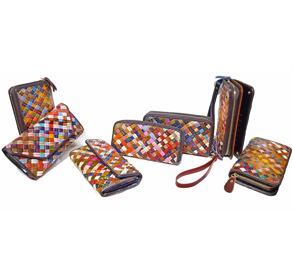 

Women's Wallet Colorful Cross Pattern Women's Long Wallet Zipper Woven Clutch Women's Mobile Coin Purse