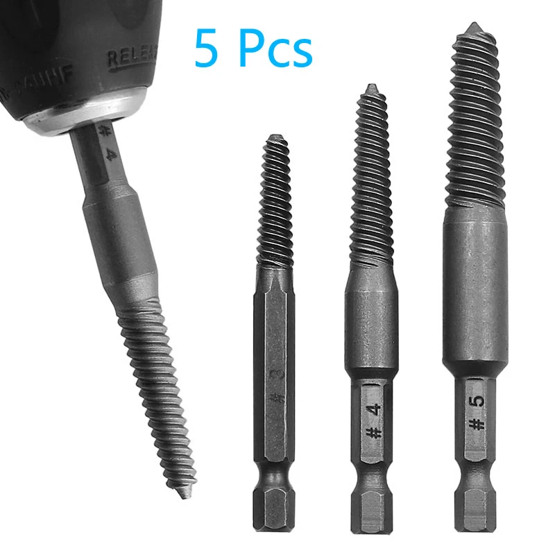5pcs Hex Screw Extractors Broken Damaged Screw Extractor Drill Bit