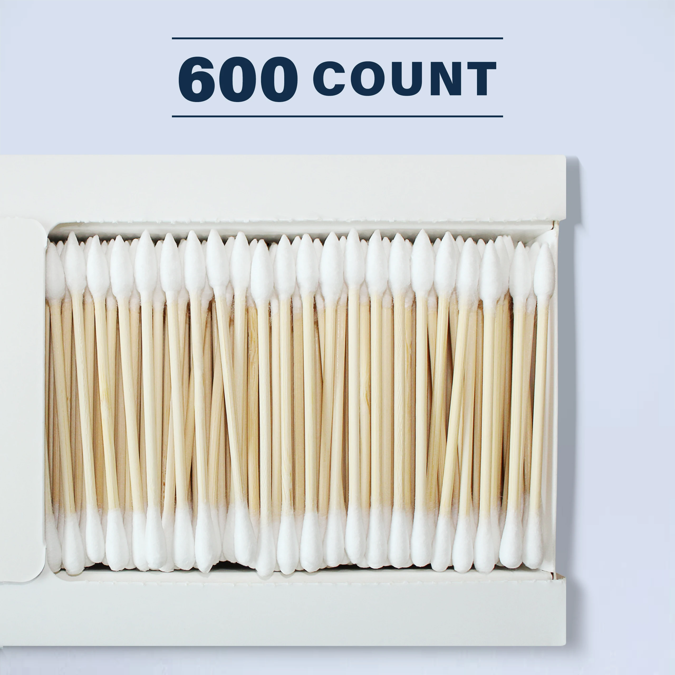 Bamboo Cotton Swabs 600 Count/1 Box One Pointed Tip and One Rounded Tip Biodegradable Cotton Buds with Organic Bamboo Sticks