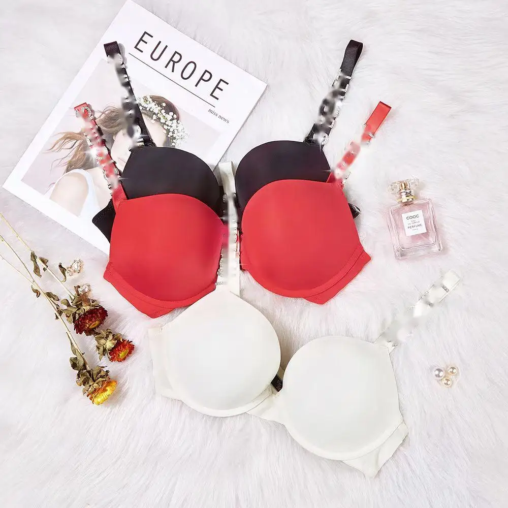 2022 women's underwear 2-piece suit sexy letter shoulder strap bra thong underwear bra fun top women's steel ring clothing bra and underwear set