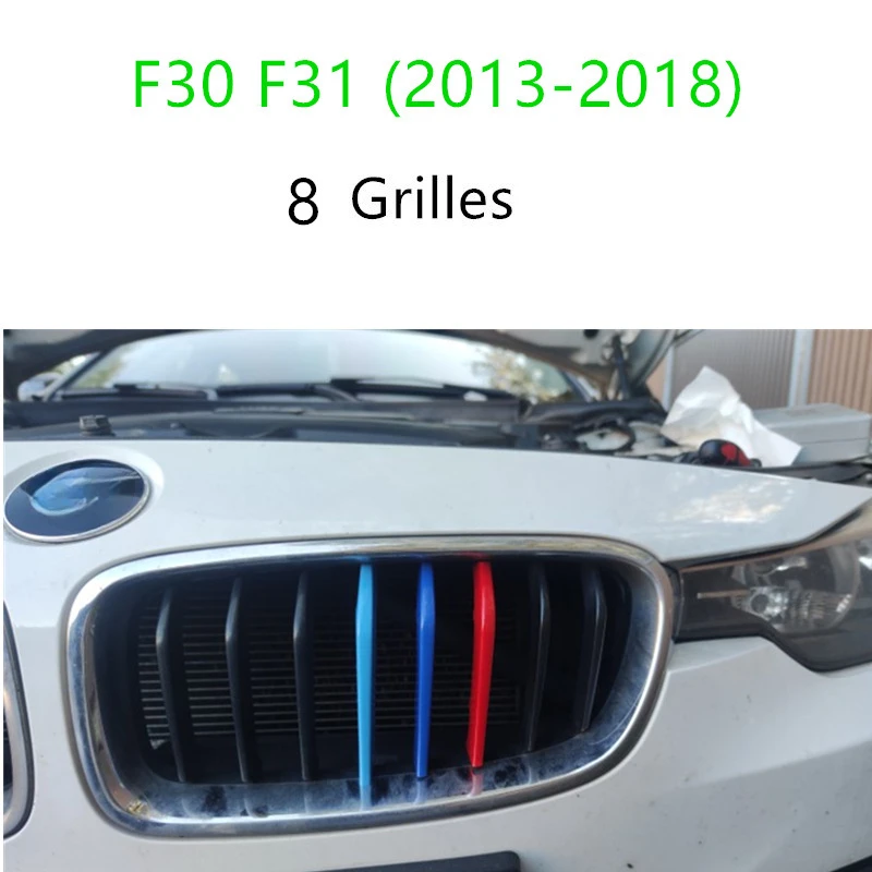 Strisce Griglia Anteriore BMW F30/F31 2013-2018 - 3 Pezzi ABS - Inserti Sportivi Nero - 8 Lamelle - Foto 6