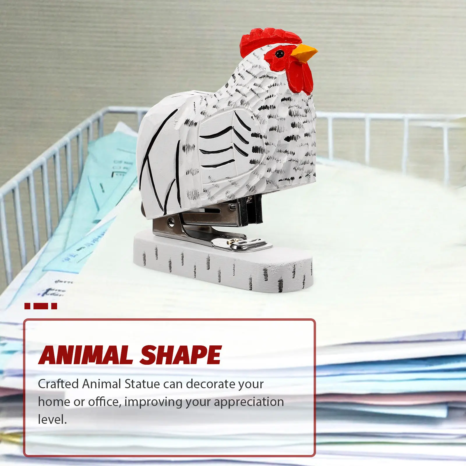 나무 수탉 동물 스테이플러 작고 귀여운 재사용 가능한 종이 스테이플러 사무실 데스크탑 도구 동물 장식 스테이플러 책상 액세서리