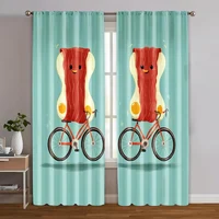 2pcs, Pattern Curtains 2D print Breakfast depicting ham and eggs1 Durable Polyester (without rod) Stuff Clearance Perfect for 1