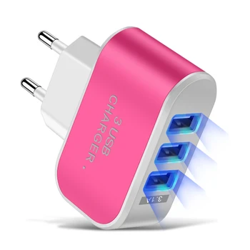 3USB EU US Plug LED Mobile Phone Chargers Multi-Head Travel Charger 3Ports LED Light Phone Charge Adapter EU Plug Charger 3