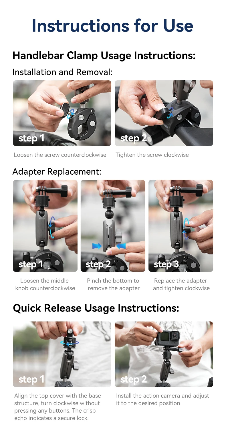 Cycling Motorcycle Clip Quick Release Magic Arm 360° Aluminum Alloy Super Clamp