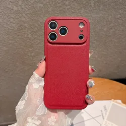 Luxury Retro Litchi Leather Texture Shockproof Matte Phone Case - iPhone 17 e (Red)