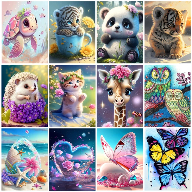 5D DIY Diamond Painting Kits Cute Animals Butterfly Tiger Cross Stitch Full Round Drill Embroidery Mosaic Rhinestone Home Decors